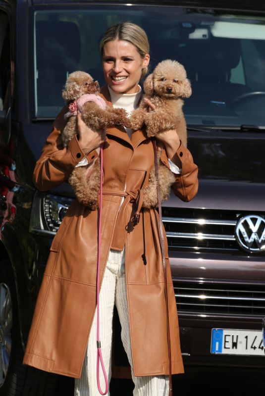 MICHELE HUNZIKER Out with Her Dogs in Bergamo 10/10/2020