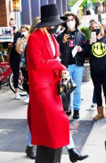 MILEY CYRUS in a Red Trench Coat Out in New York 10/02/2020