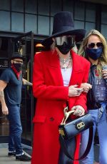MILEY CYRUS in a Red Trench Coat Out in New York 10/02/2020