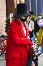 MILEY CYRUS in a Red Trench Coat Out in New York 10/02/2020