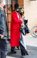 MILEY CYRUS in a Red Trench Coat Out in New York 10/02/2020