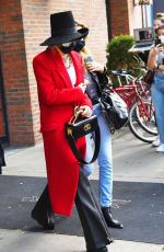 MILEY CYRUS in a Red Trench Coat Out in New York 10/02/2020