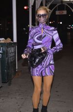 PARIS HILTON in a Purple Mini Dress Out in New York 10/29/2020