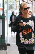 PARIS HILTON Wearing a Babe Sweater Out in New York 10/28/20020