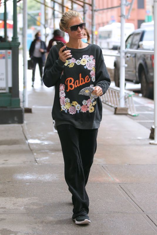 PARIS HILTON Wearing a Babe Sweater Out in New York 10/28/20020