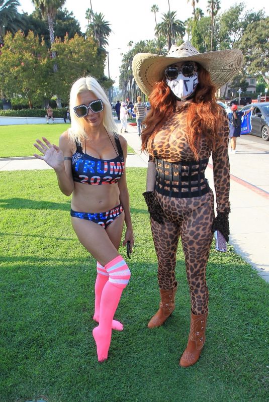 PHOEBE PRICE and ANGELIQUE FRENCHY MORGAN at Trump Rally in Beverly Hills 10/03/2020