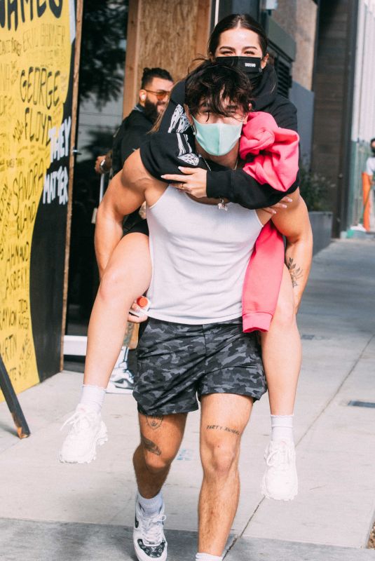ADDISON RAE Gets Piggy Back Ride from Bryce Hall Out in Los Angeles 11/12/2020