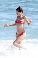 ALESSANDRA AMBROSIO in a Red Bikini at a Beach in Malibu 11/07/2020
