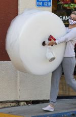 ARIEL WINTER Carrying a Large Roll of Bubble Wrap Out in Los Angeles 11/08/2020