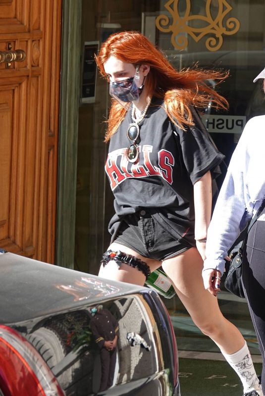 BELLA THORNE in a Black Denim Shorts Leaves Her hotel in Rome 11/07/2020