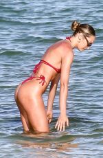 CANDICE SWANEPOEL in a Red Bikini at a Beach in Miami 11/16/2020