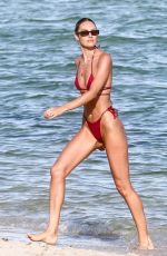 CANDICE SWANEPOEL in a Red Bikini at a Beach in Miami 11/16/2020