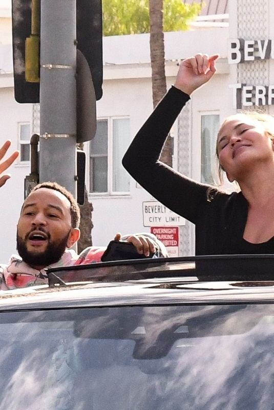 CHRISSY TEIGEN and John Legend Drives on Biden’s Victory Parade in West Hollywood 11/07/2020