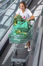 NATALIE PORTMAN in Denim Shorts Shopping at Sydney Woolworth 11/16/2020