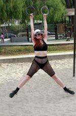PHOEBE PRICE Workout at a Park in Los Angeles 10/31/2020