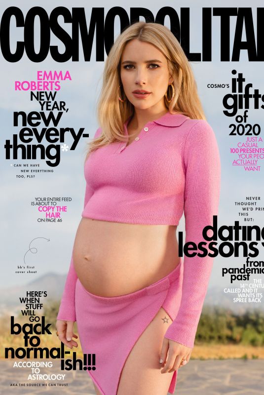 Pregnant EMMA ROBERTS in Cosmopolitan Magazine, December 2020