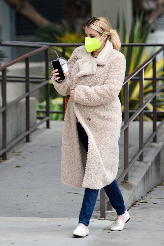 Pregnant EMMA ROBERTS Out for Morning Coffee in Los Angeles 11/23/2020