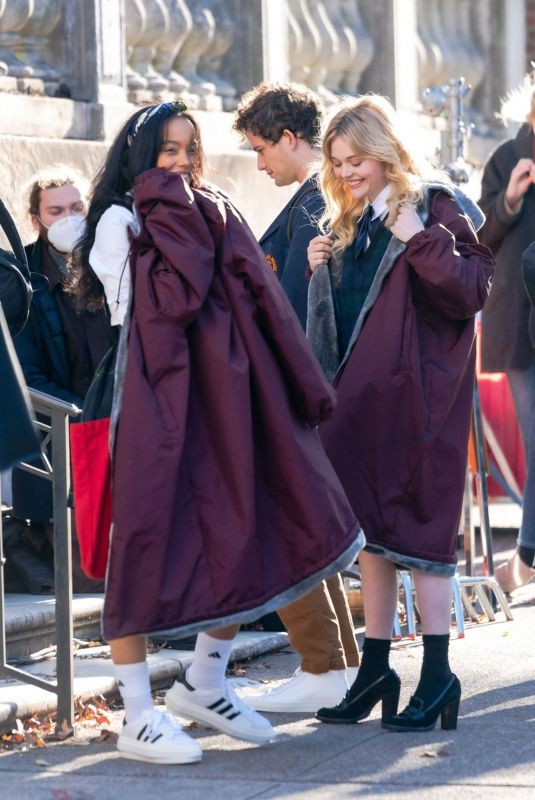 WHITNEY PEAK and EMILY ALYN LIND on the Set of Gossip Girl in New York 11/23/2020