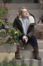 ELISABETH MOSS on the Set of The Handmaid