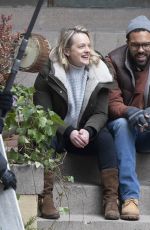 ELISABETH MOSS on the Set of The Handmaid