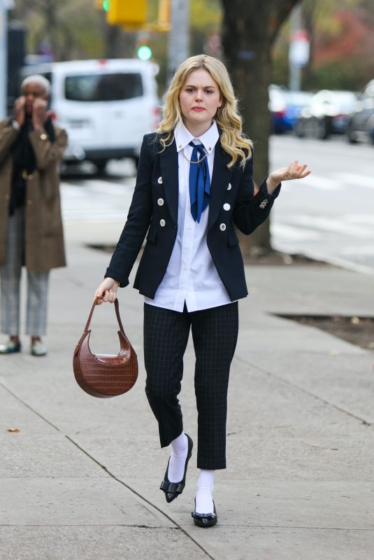 EMILY ALYN LIND, JORDAN ALEXANDER and WHITNEY PEAK on the Set of Gossip Girl on in New York 12/04/2020