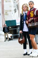 EMILY ALYN LIND, JORDAN ALEXANDER and WHITNEY PEAK on the Set of Gossip Girl on in New York 12/04/2020