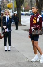 EMILY ALYN LIND, JORDAN ALEXANDER and WHITNEY PEAK on the Set of Gossip Girl on in New York 12/04/2020
