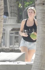 HOFIT GOLAN in Denim Shorts on Vacation inTulum 12/04/2020