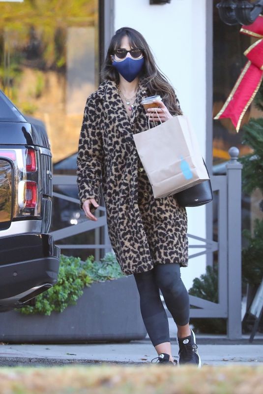 JORDANA BREWSTER in Animal Print Coat out in Brentwood 12/18/2020