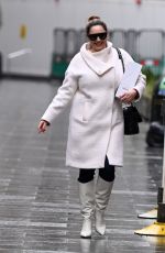 KELLY BROOK in a White Coat and Boots at Global Radio in London 12/23/2020