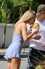 KIMBERLEY GARNER Drinking Fresh Coconut Water in Holetown 12/19/2020