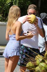KIMBERLEY GARNER Drinking Fresh Coconut Water in Holetown 12/19/2020