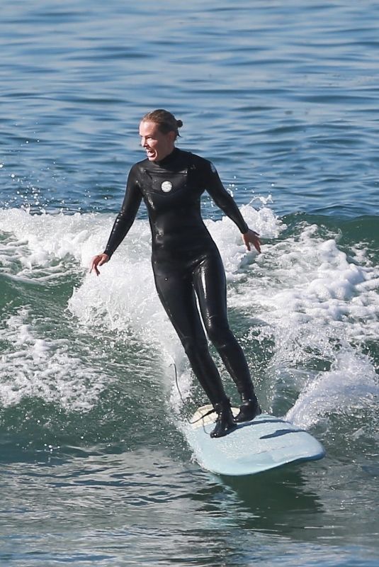 LARA BINGLE in Wetsuit Surfing in Malibu 12/03/2020