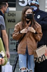 LILY COLLINS in Ripped Denim Out Shopping in West Hollywood 12/11/2020