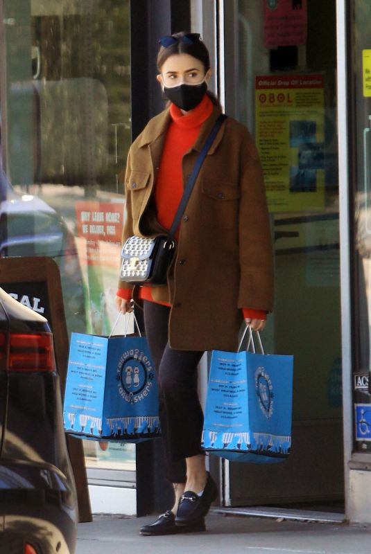 LILY COLLINS Out Shopping in West Hollywood 12/17/2020