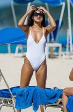 MONTANA BROWN in a White Swimsuit at a Beach in Barbados 12/30/2020 