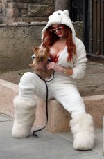 PHOEBE PRICE in Jumpsuit Out with Her Dog in Studio City 12/19/2020