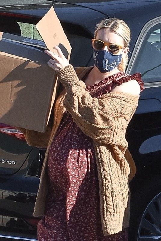Pregnant EMMA ROBERTS at a FedEx in Los Angeles 12/15/2020