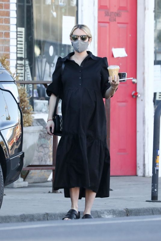 Pregnant EMMA ROBERTS Out for Coffee in Los Angeles 11/30/2020
