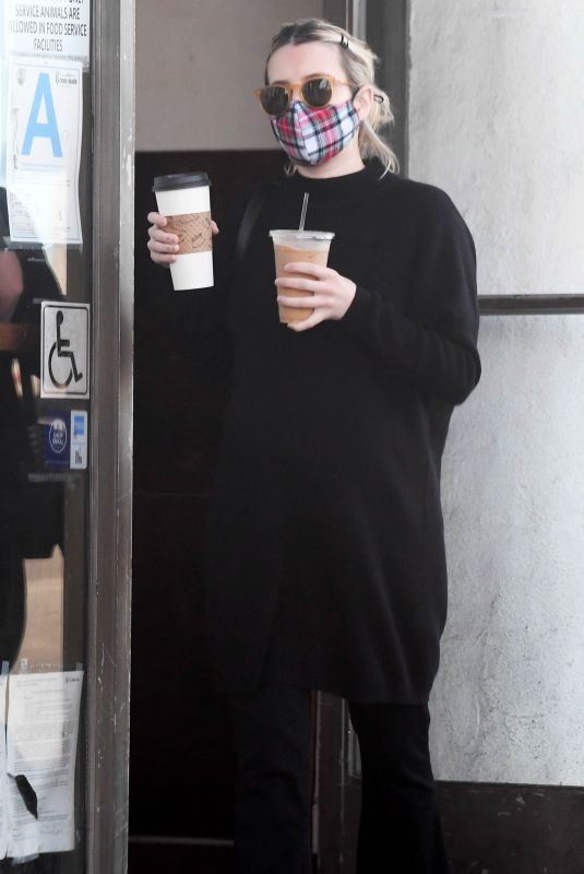 Pregnant EMMA ROBERTS Out for Coffee in Los Angeles 12/10/2020