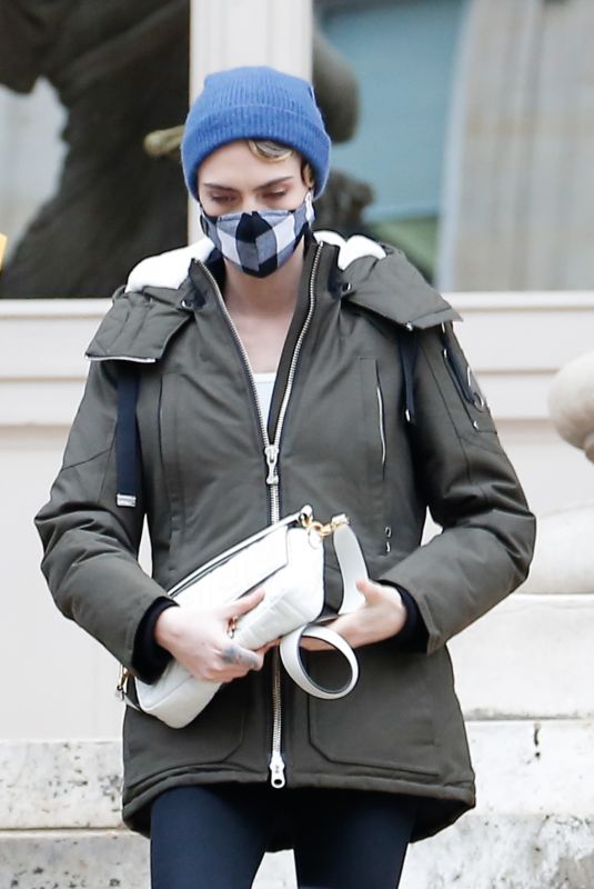 CARA DELEVINGNE Leaves Fendi Show at Paris Fashion Week 01/27/2021
