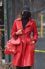 IRINA SHAYK in a Red Leather Jacket Out in New York 01/27/2021