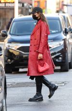 IRINA SHAYK in a Red Leather Jacket Out in New York 01/27/2021