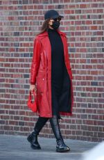 IRINA SHAYK in a Red Leather Jacket Out in New York 01/27/2021