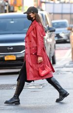 IRINA SHAYK in a Red Leather Jacket Out in New York 01/27/2021