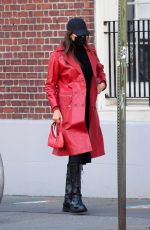 IRINA SHAYK in a Red Leather Jacket Out in New York 01/27/2021