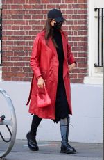 IRINA SHAYK in a Red Leather Jacket Out in New York 01/27/2021