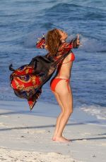 JENNIFER LOPEZ in a Red Bikini on the Beach in Turk and Caicos 01/04/2021