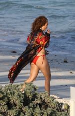 JENNIFER LOPEZ in a Red Bikini on the Beach in Turk and Caicos 01/04/2021
