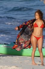 JENNIFER LOPEZ in a Red Bikini on the Beach in Turk and Caicos 01/04/2021